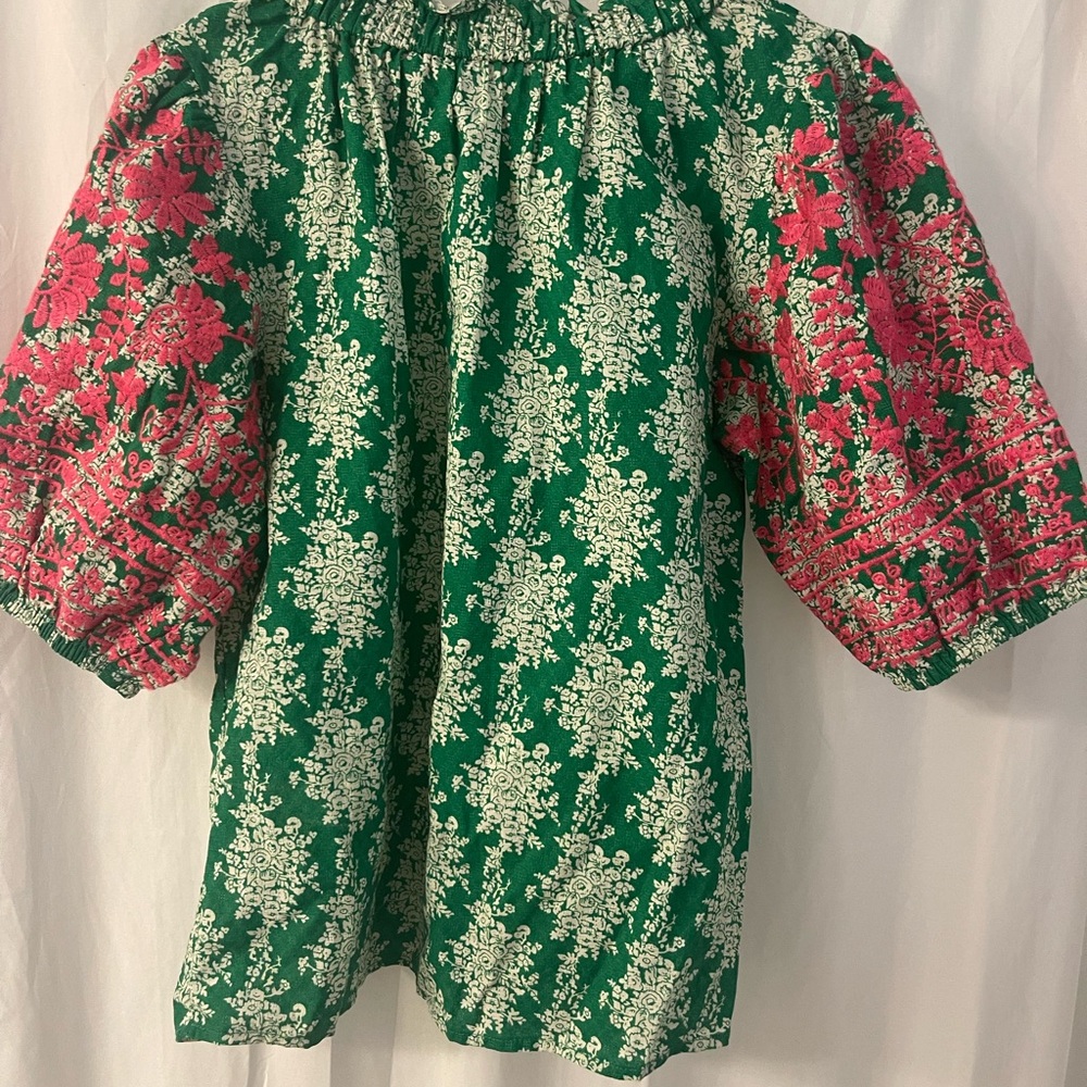 THML Green and Pink Floral Blouse